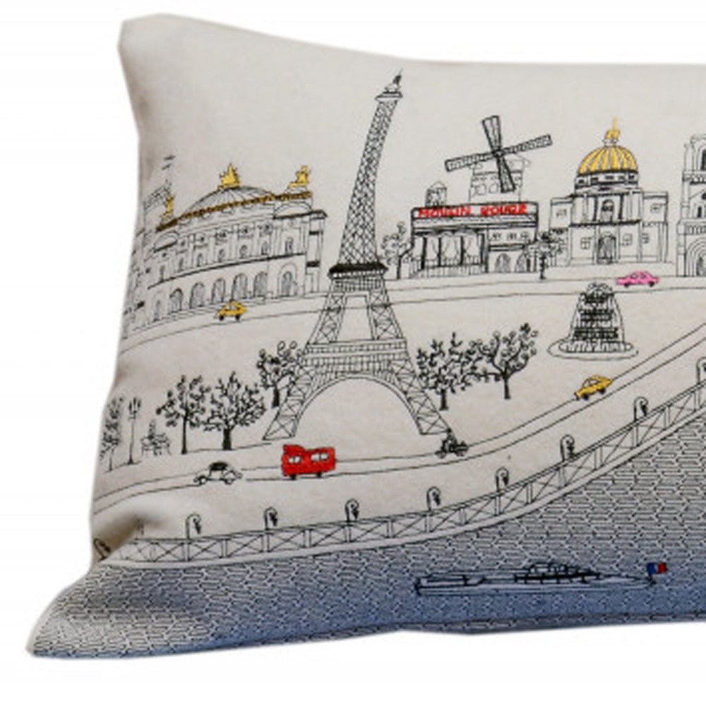 35" White Paris Daylight Skyline Lumbar Decorative Pillow - Homeroots - Flyclothing LLC