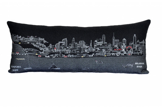 35" Black Philadelphia Nighttime Skyline Lumbar Decorative Pillow - Homeroots