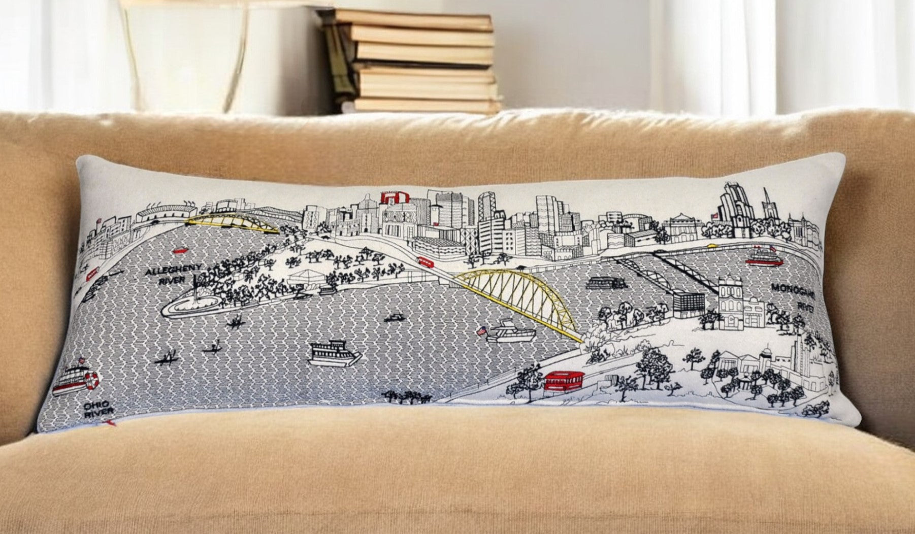 35" White Pittsburgh Daylight Skyline Lumbar Decorative Pillow - Homeroots - Flyclothing LLC