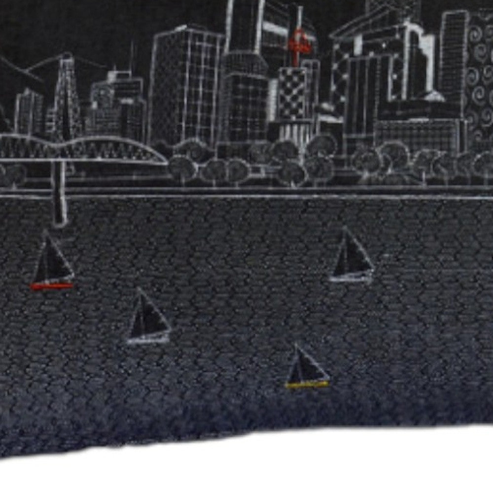 35" Black Portland Nighttime Skyline Lumbar Decorative Pillow - Homeroots - Flyclothing LLC
