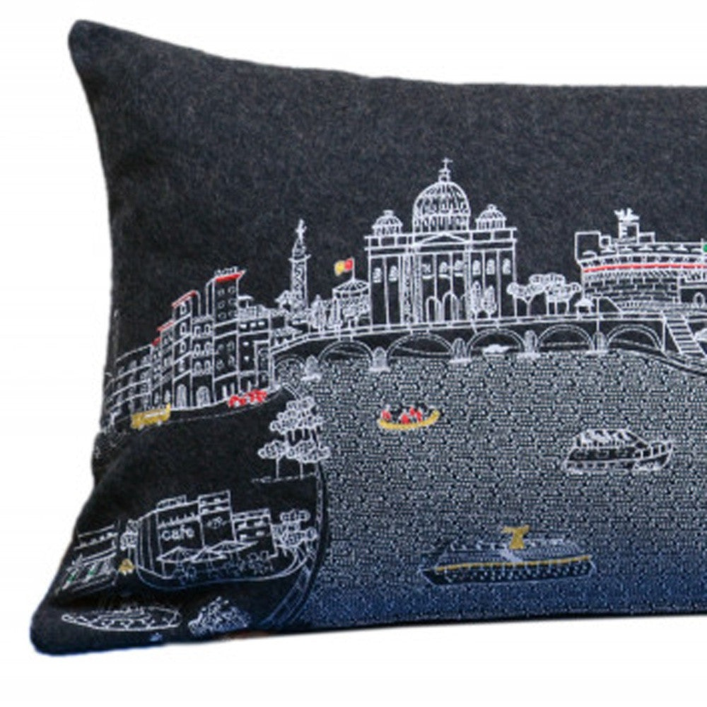 35" Black Rome Nighttime Skyline Lumbar Decorative Pillow - Homeroots - Flyclothing LLC