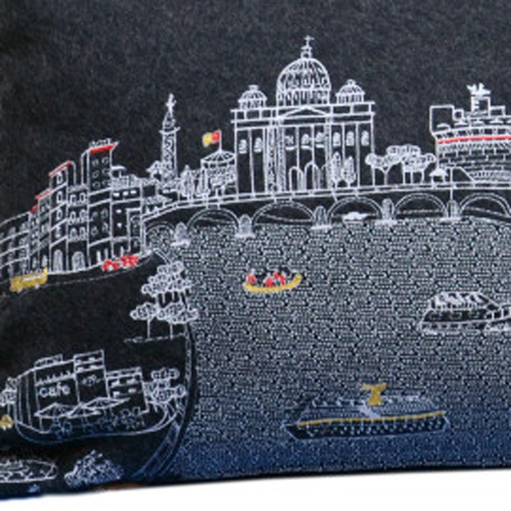 35" Black Rome Nighttime Skyline Lumbar Decorative Pillow - Homeroots - Flyclothing LLC