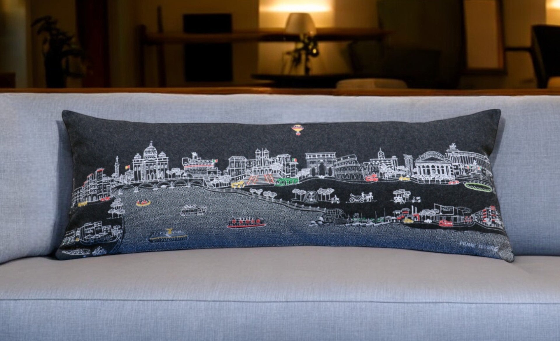 35" Black Rome Nighttime Skyline Lumbar Decorative Pillow - Homeroots - Flyclothing LLC