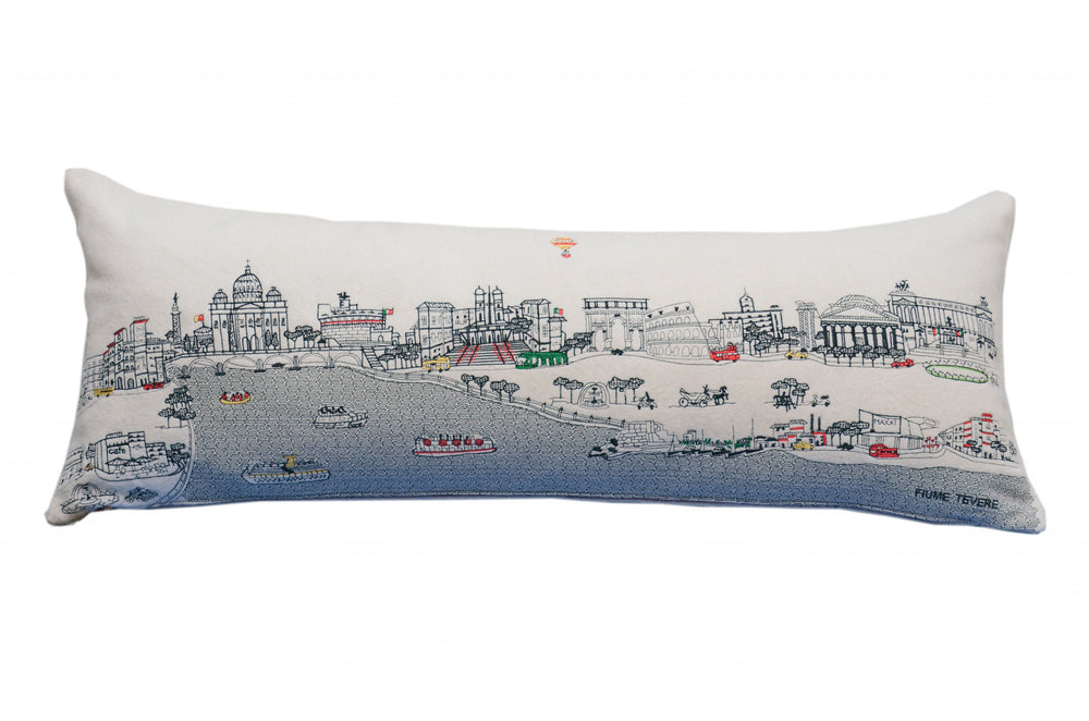35" White Rome Daylight Skyline Lumbar Decorative Pillow - Homeroots