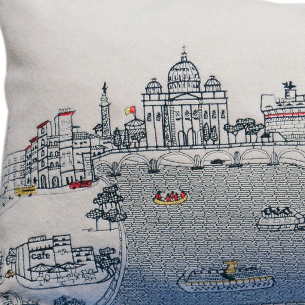 35" White Rome Daylight Skyline Lumbar Decorative Pillow - Homeroots