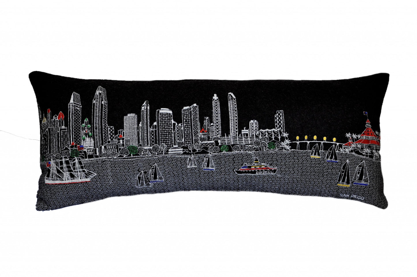 35" Black San Diego Nighttime Skyline Lumbar Decorative Pillow - Homeroots - Flyclothing LLC
