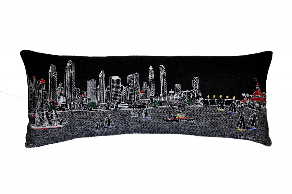 35" Black San Diego Nighttime Skyline Lumbar Decorative Pillow - Homeroots