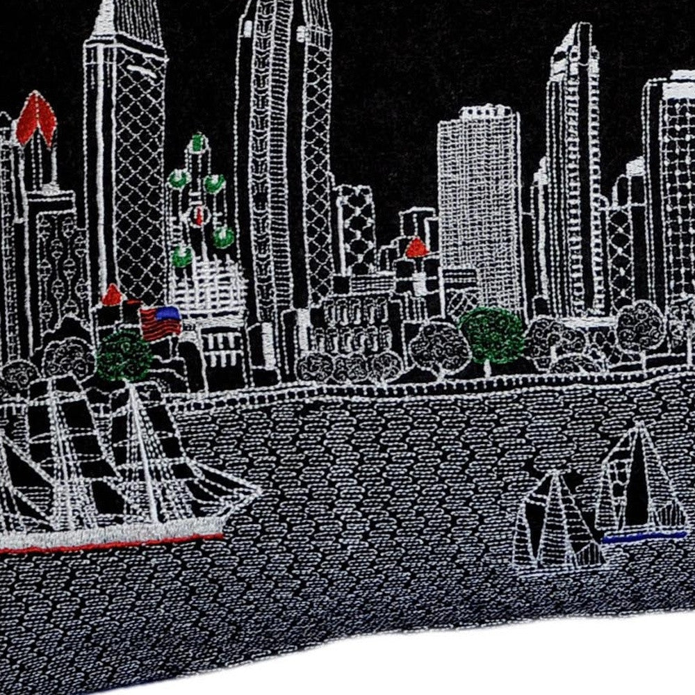 35" Black San Diego Nighttime Skyline Lumbar Decorative Pillow - Homeroots
