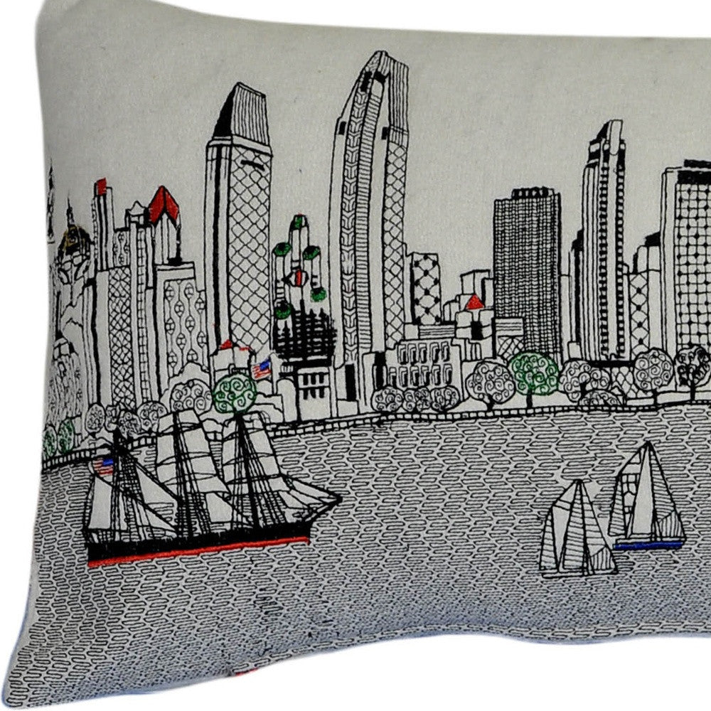 35" White San Diego Daylight Skyline Lumbar Decorative Pillow - Homeroots - Flyclothing LLC