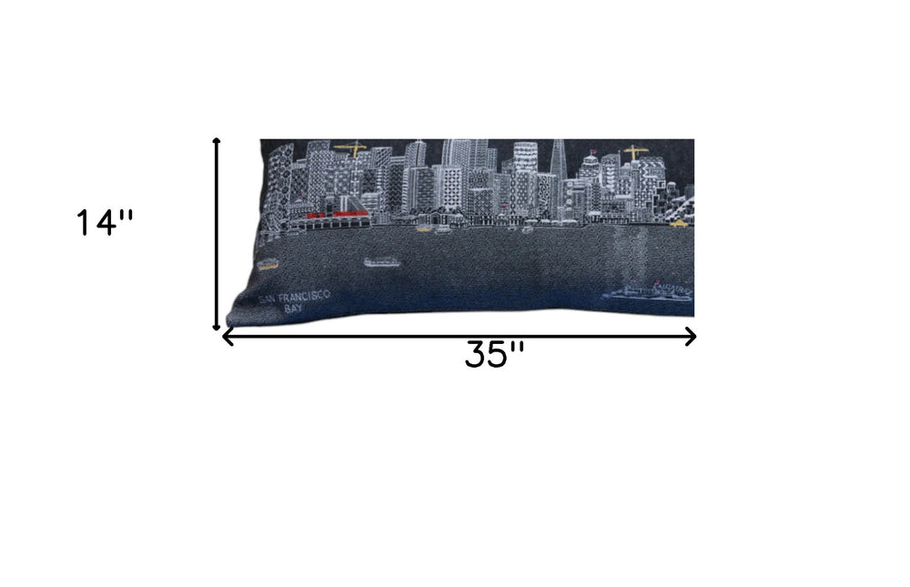 35" Black San Francisco Nighttime Skyline Lumbar Decorative Pillow - Homeroots