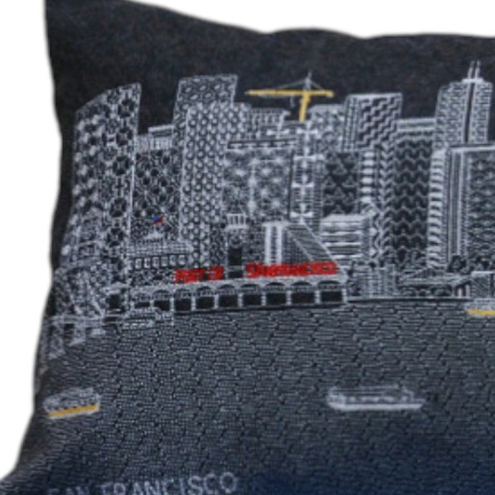 35" Black San Francisco Nighttime Skyline Lumbar Decorative Pillow - Homeroots - Flyclothing LLC