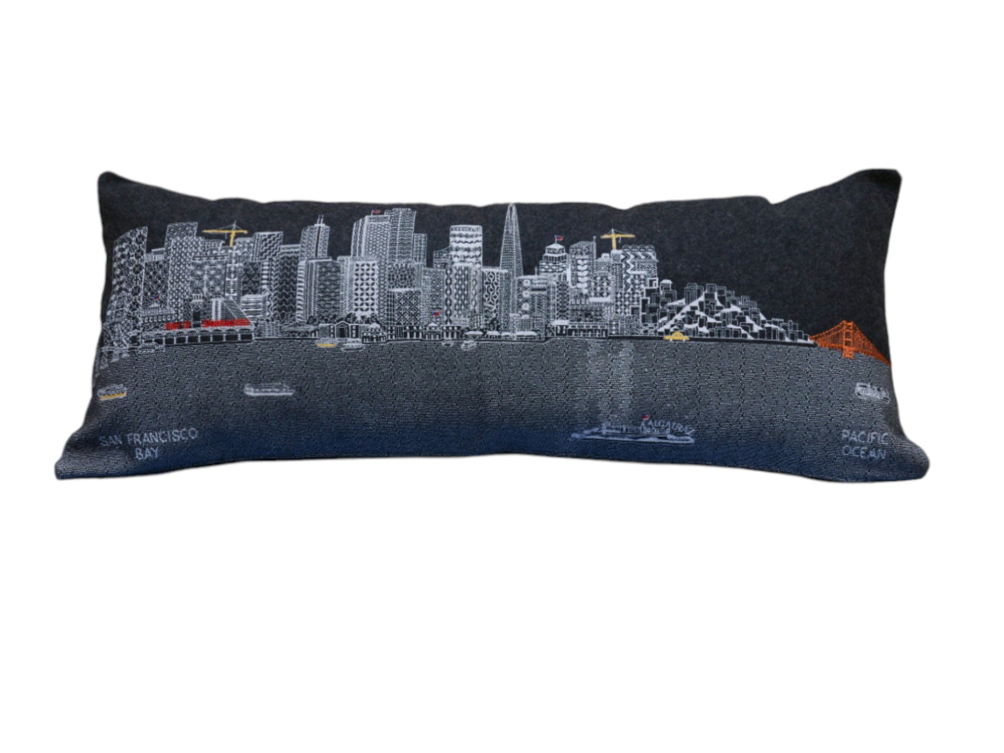 35" Black San Francisco Nighttime Skyline Lumbar Decorative Pillow - Homeroots - Flyclothing LLC