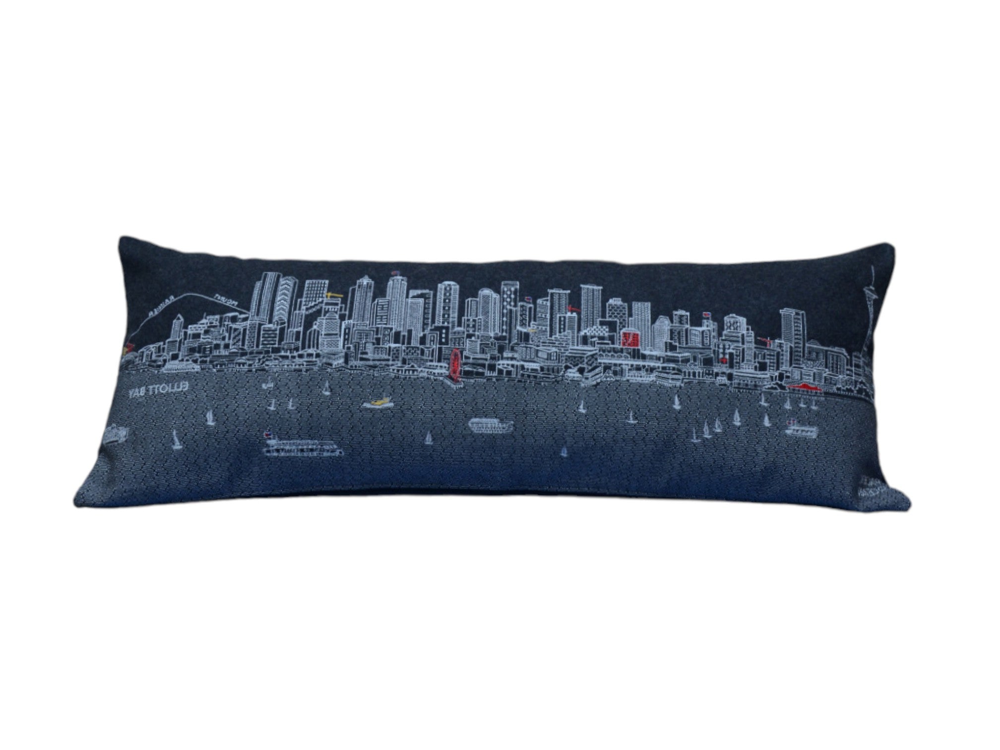 35" Black Seattle Nighttime Skyline Lumbar Decorative Pillow - Homeroots - Flyclothing LLC
