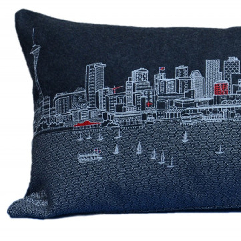 35" Black Seattle Nighttime Skyline Lumbar Decorative Pillow - Homeroots - Flyclothing LLC