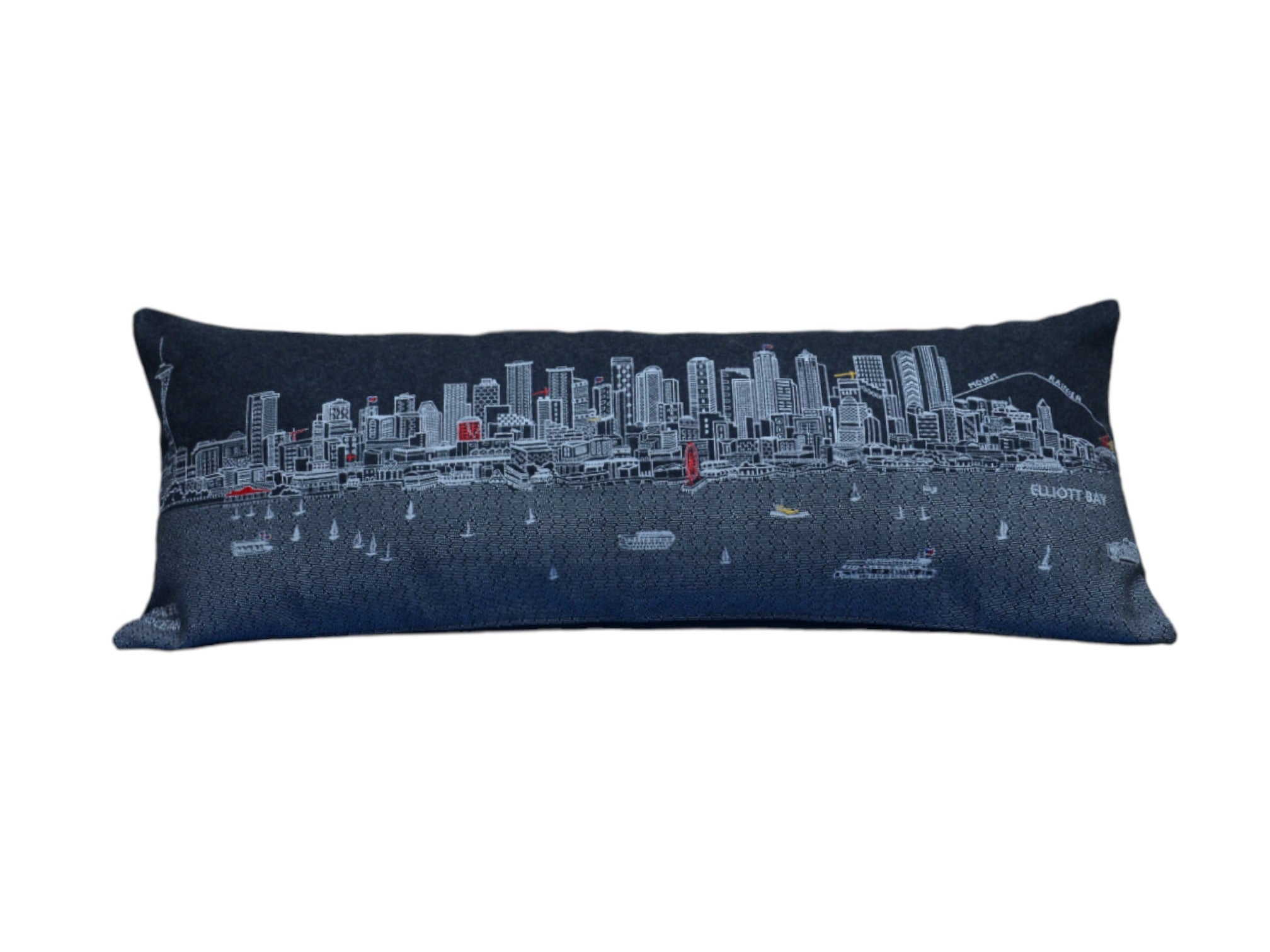 35" Black Seattle Nighttime Skyline Lumbar Decorative Pillow - Homeroots - Flyclothing LLC