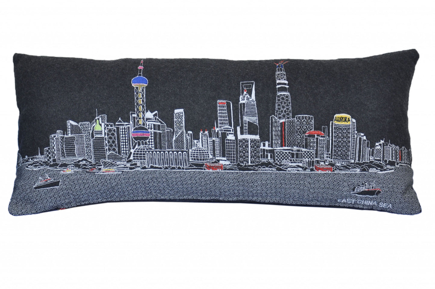 35" Black Shanghai Nighttime Skyline Lumbar Decorative Pillow - Homeroots - Flyclothing LLC