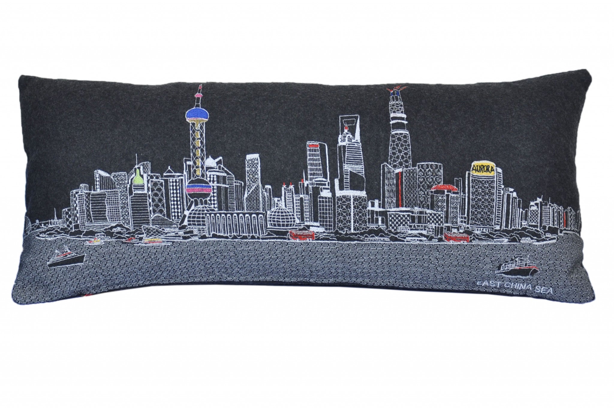 35" Black Shanghai Nighttime Skyline Lumbar Decorative Pillow - Homeroots - Flyclothing LLC