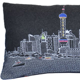 35" Black Shanghai Nighttime Skyline Lumbar Decorative Pillow - Homeroots - Flyclothing LLC