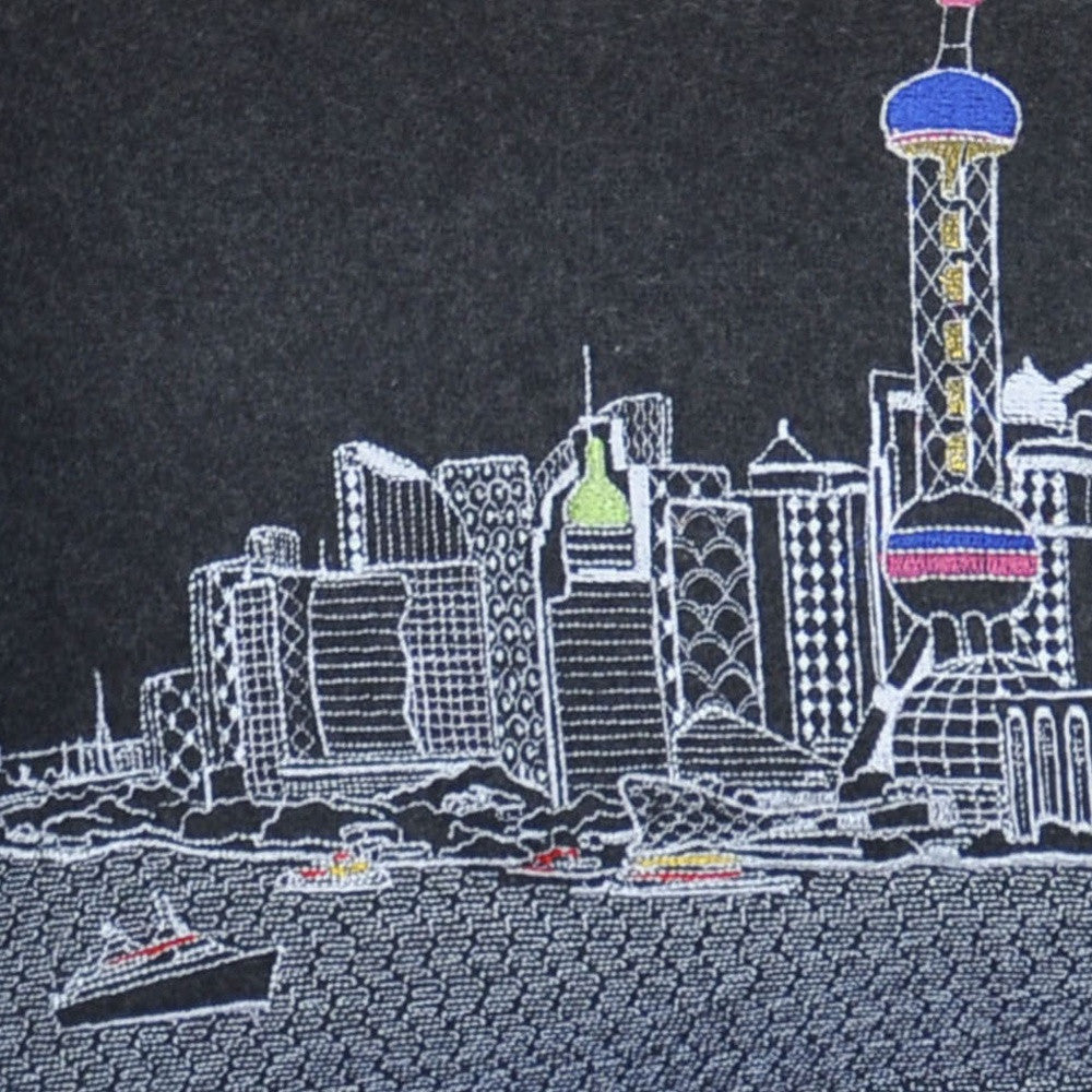 35" Black Shanghai Nighttime Skyline Lumbar Decorative Pillow - Homeroots