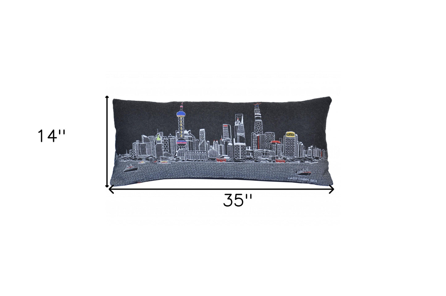 35" Black Shanghai Nighttime Skyline Lumbar Decorative Pillow - Homeroots - Flyclothing LLC