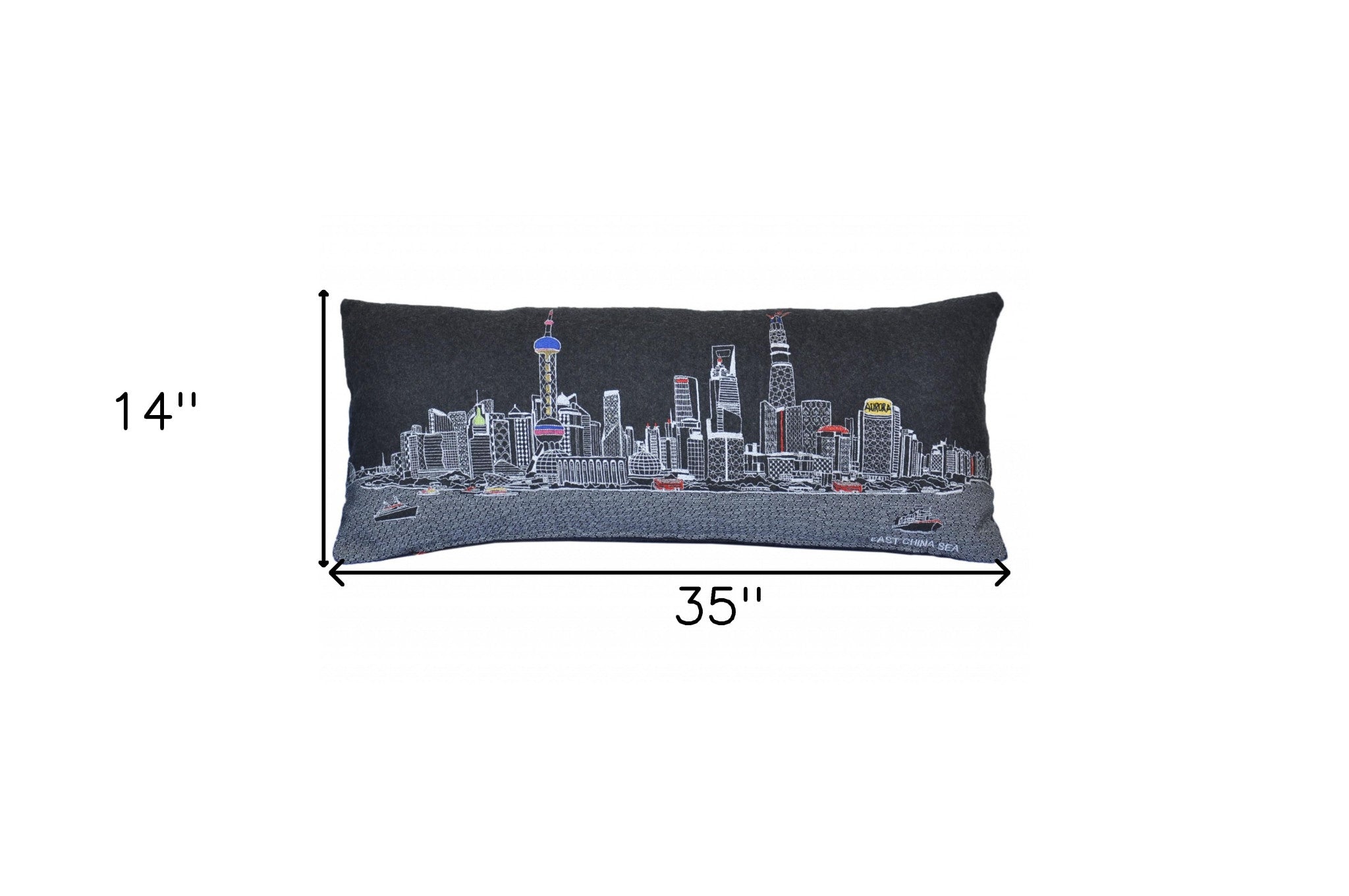 35" Black Shanghai Nighttime Skyline Lumbar Decorative Pillow - Homeroots - Flyclothing LLC