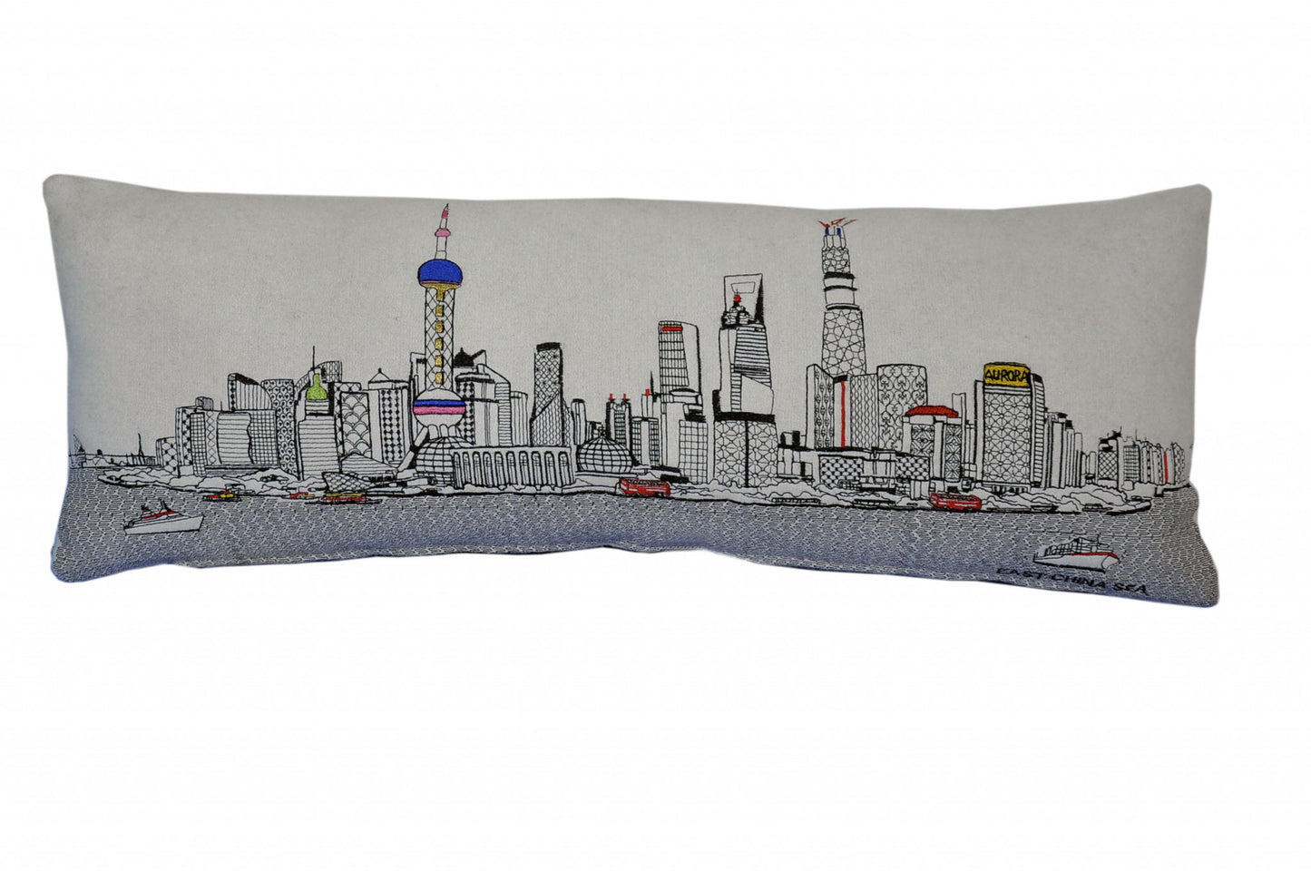 35" White Shanghai Daylight Skyline Lumbar Decorative Pillow - Homeroots - Flyclothing LLC