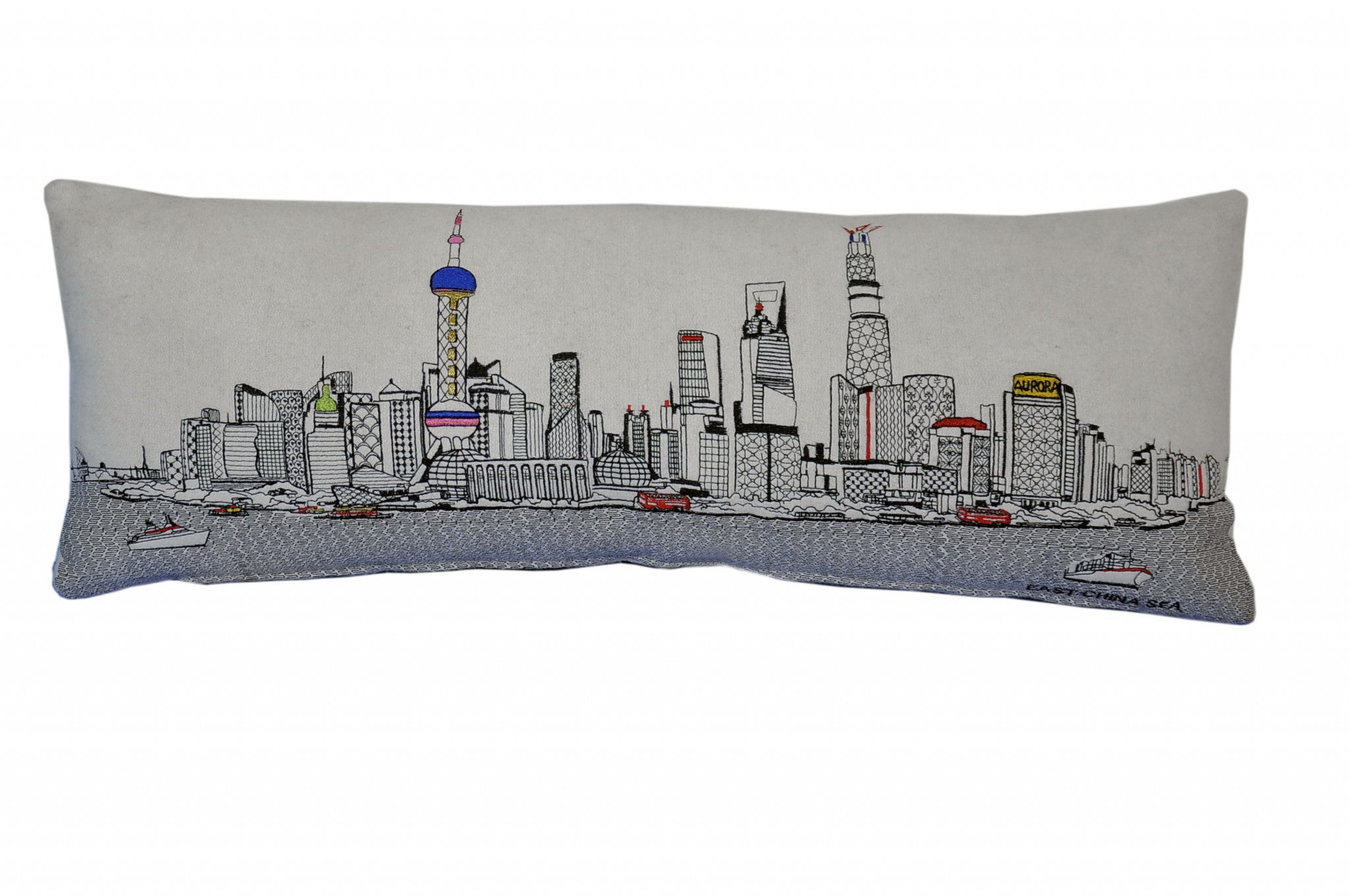 35" White Shanghai Daylight Skyline Lumbar Decorative Pillow - Homeroots - Flyclothing LLC