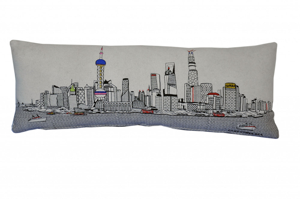 35" White Shanghai Daylight Skyline Lumbar Decorative Pillow - Homeroots