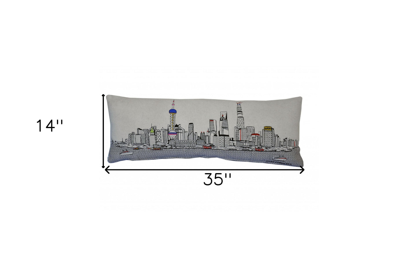 35" White Shanghai Daylight Skyline Lumbar Decorative Pillow - Homeroots - Flyclothing LLC