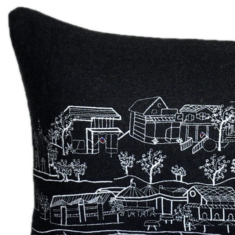 35" Black St Michael's Nighttime Skyline Lumbar Decorative Pillow - Homeroots - Flyclothing LLC