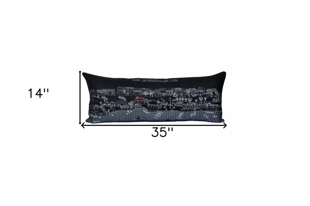 35" Black St Michael's Nighttime Skyline Lumbar Decorative Pillow - Homeroots