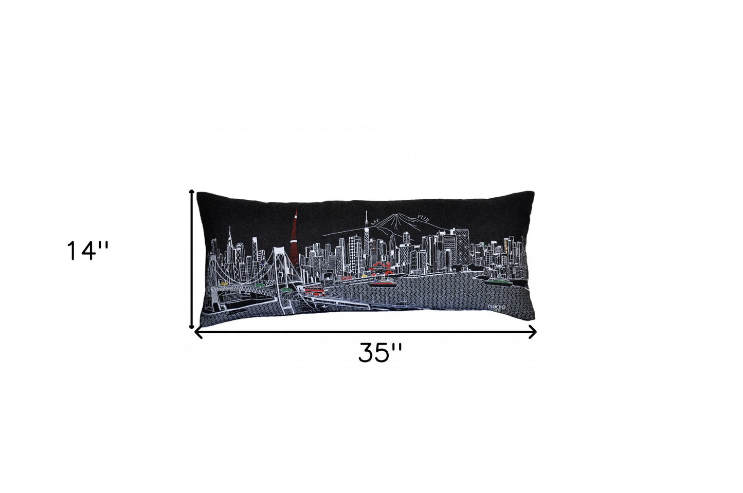 35" Black Tokyo Nighttime Skyline Lumbar Decorative Pillow - Homeroots - Flyclothing LLC