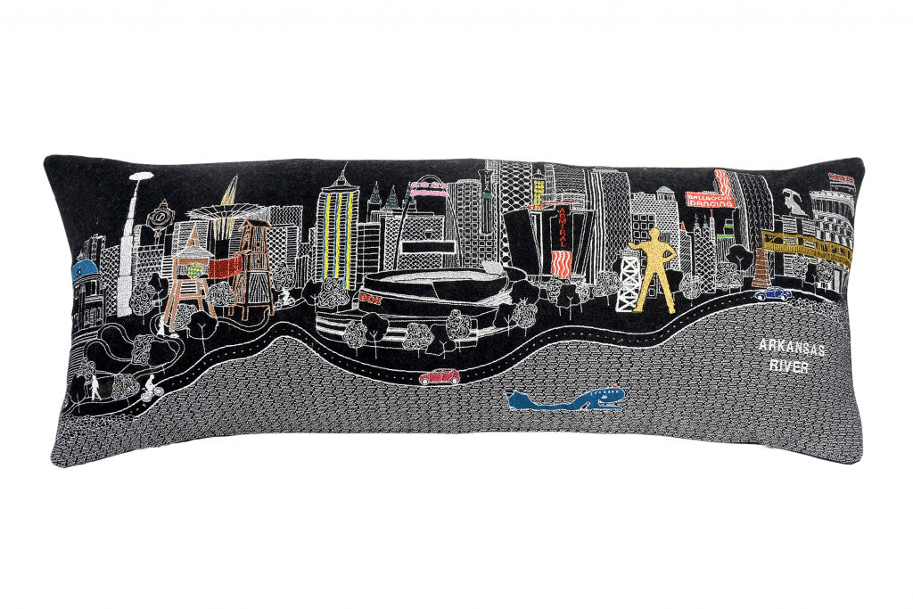 35" Black Tulsa Nighttime Skyline Lumbar Decorative Pillow - Homeroots - Flyclothing LLC