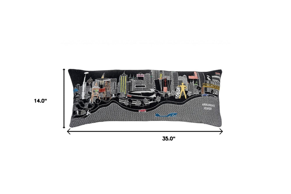 35" Black Tulsa Nighttime Skyline Lumbar Decorative Pillow - Homeroots