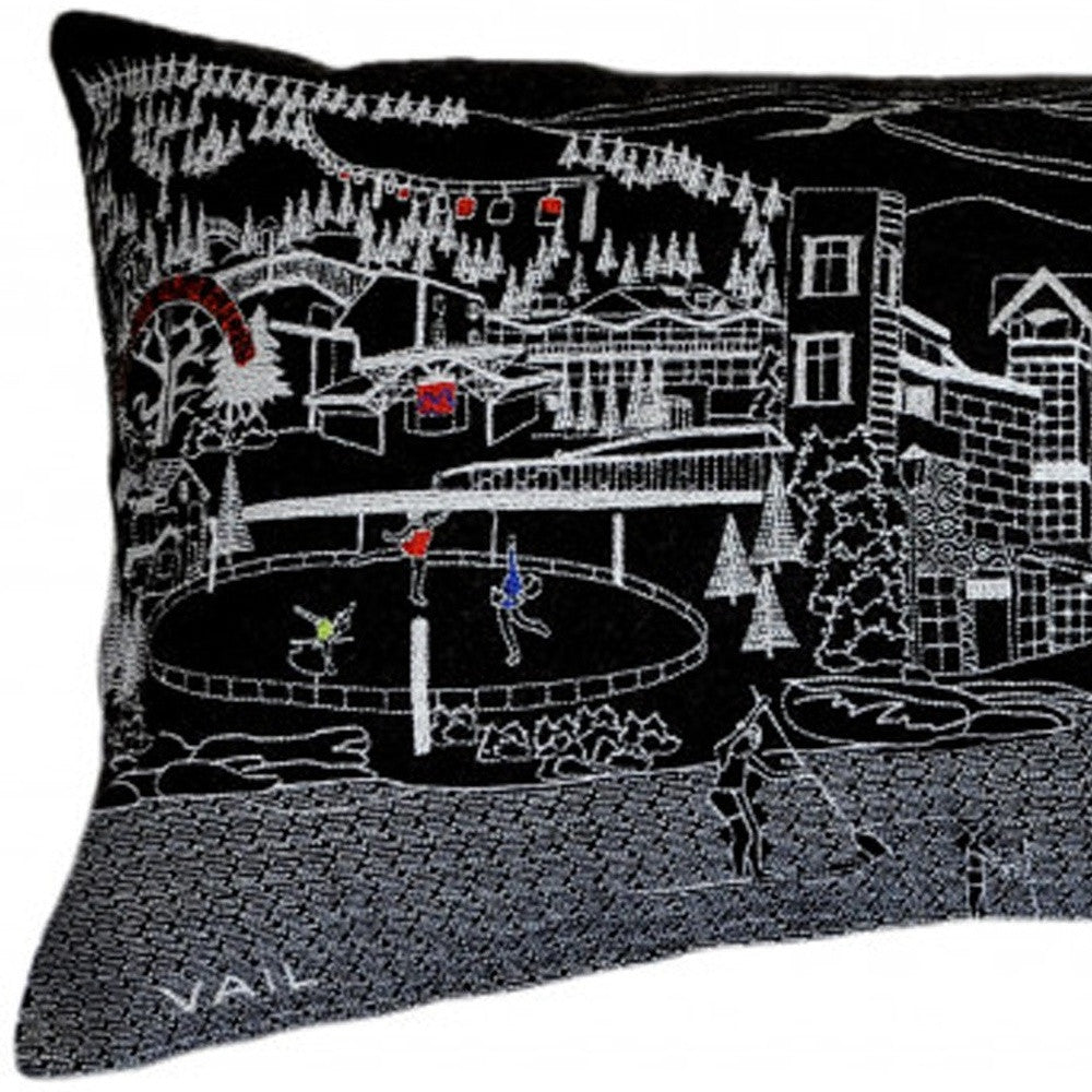 35" Black Vail Nighttime Skyline Lumbar Decorative Pillow - Homeroots - Flyclothing LLC