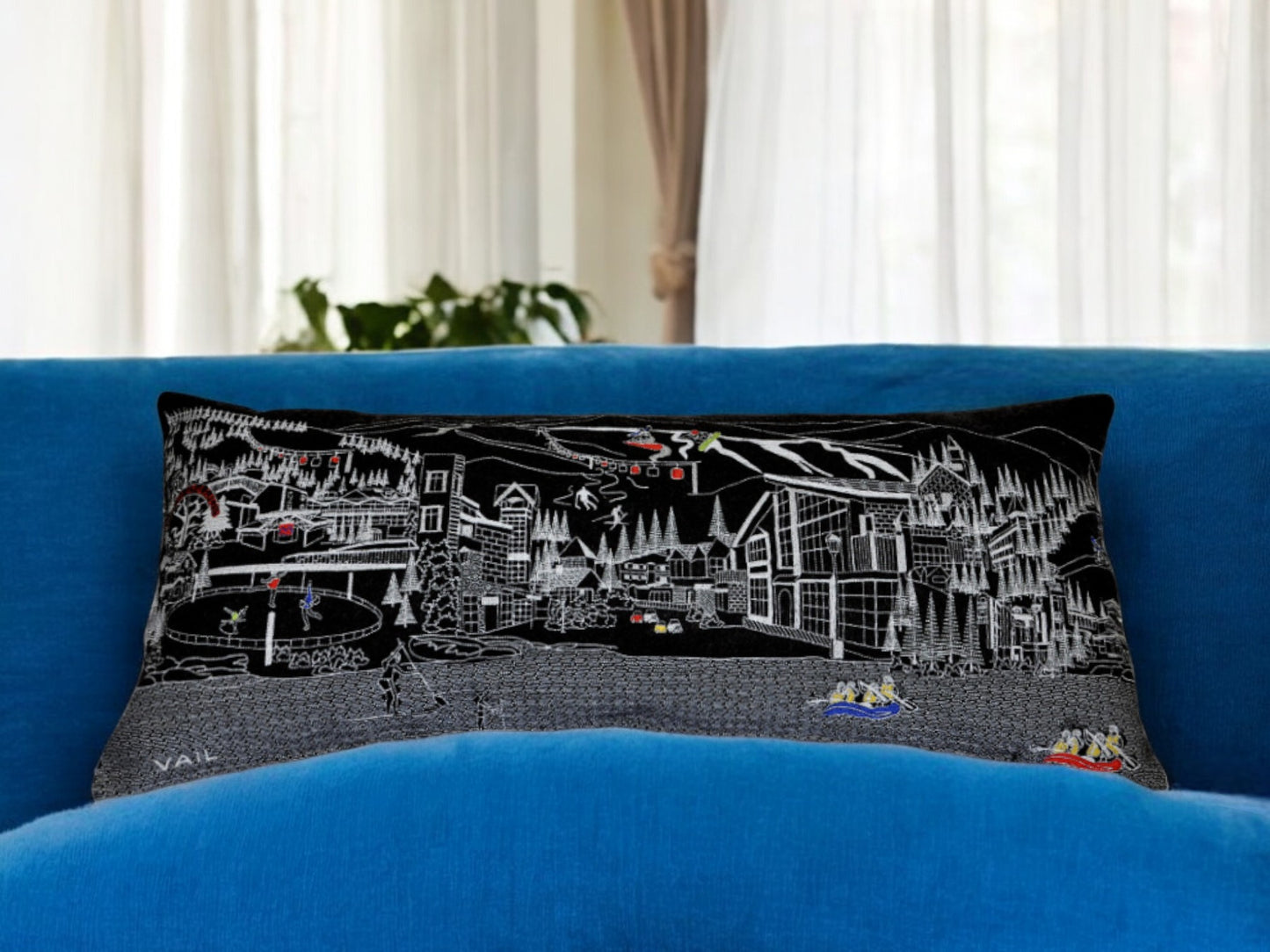 35" Black Vail Nighttime Skyline Lumbar Decorative Pillow - Homeroots - Flyclothing LLC
