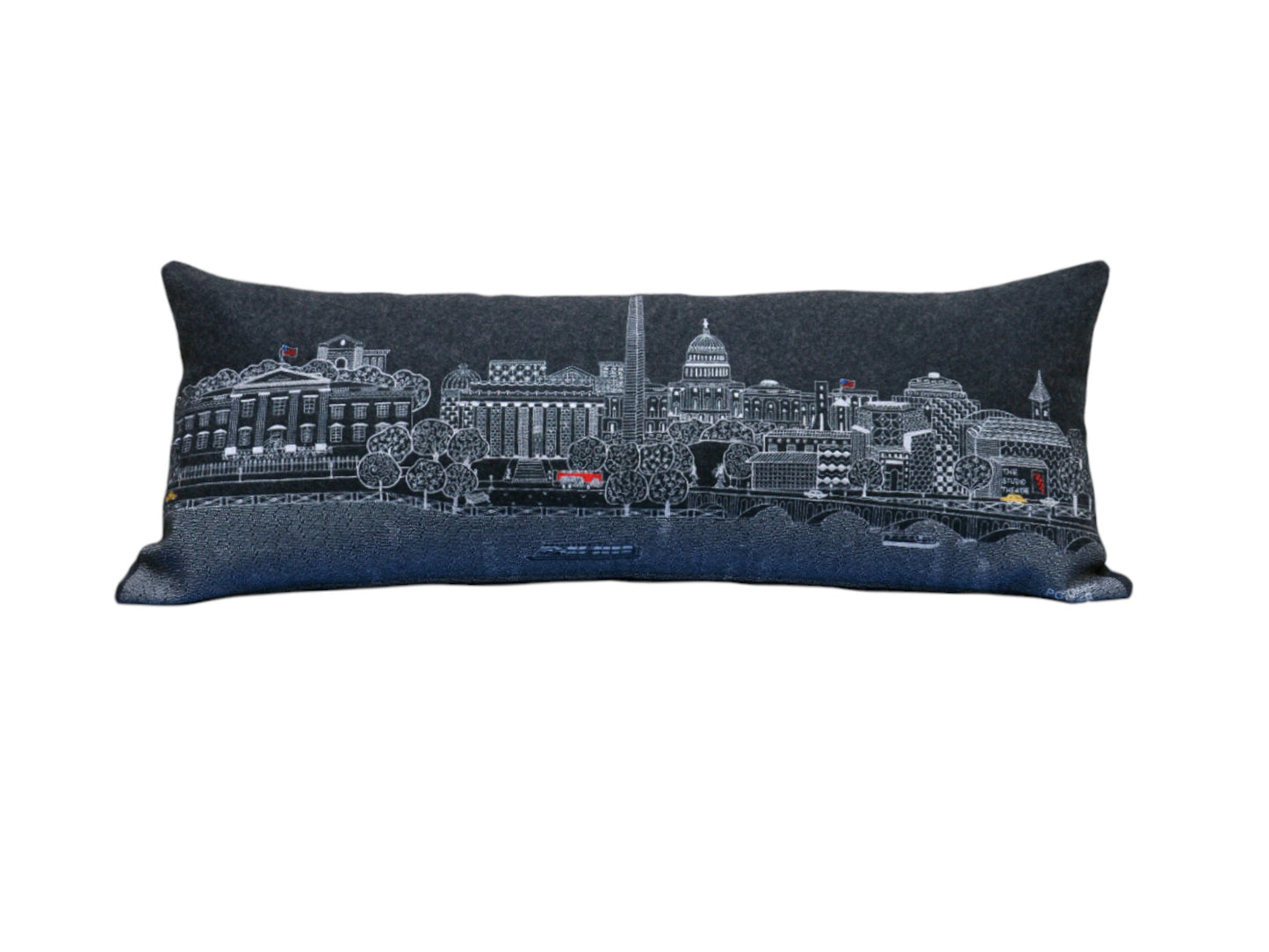 35" Black Washington DC Nighttime Skyline Lumbar Decorative Pillow - Homeroots - Flyclothing LLC