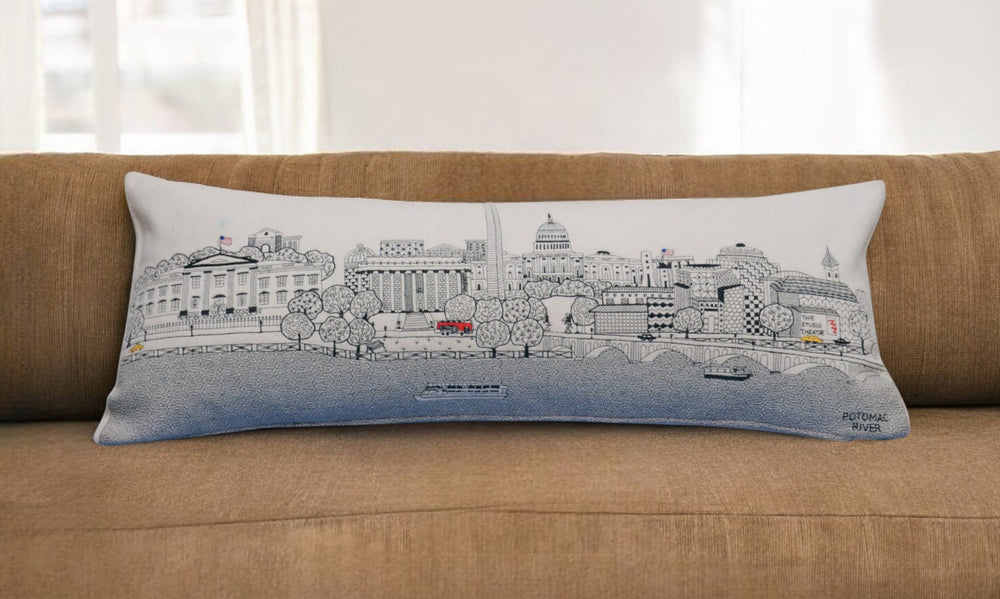35" White Washington DC Daylight Skyline Lumbar Decorative Pillow - Homeroots