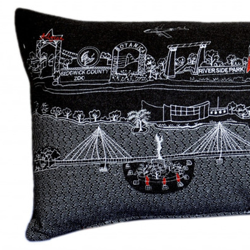 35" Black Wichita Nighttime Skyline Lumbar Decorative Pillow - Homeroots - Flyclothing LLC