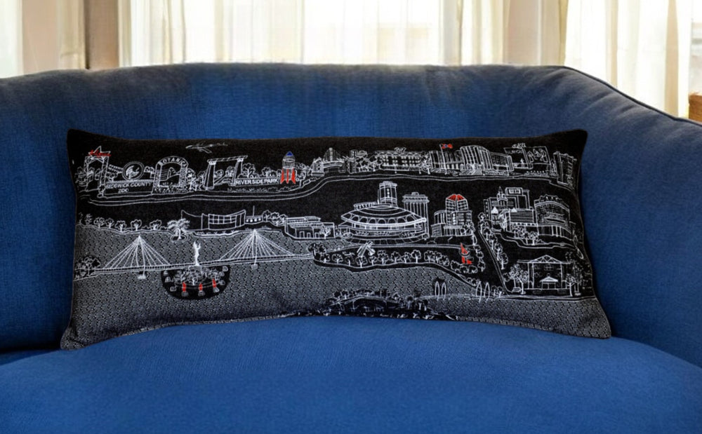 35" Black Wichita Nighttime Skyline Lumbar Decorative Pillow - Homeroots