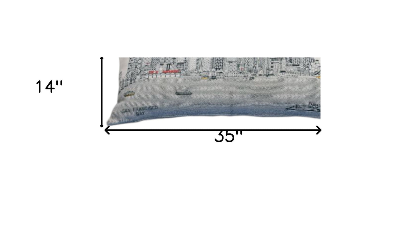 35" White San Francisco Daylight Skyline Lumbar Decorative Pillow - Homeroots - Flyclothing LLC