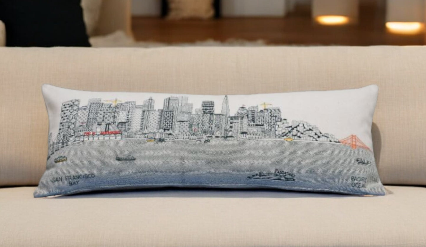 35" White San Francisco Daylight Skyline Lumbar Decorative Pillow - Homeroots - Flyclothing LLC