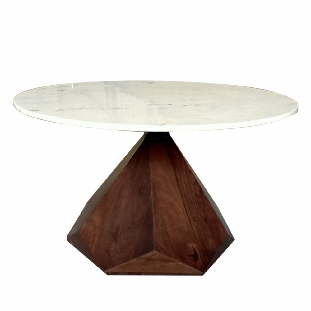 32" Brown And White Solid Wood and Marble Geo Coffee Table - Homeroots