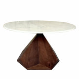 32" Brown And White Solid Wood and Marble Geo Coffee Table - Homeroots