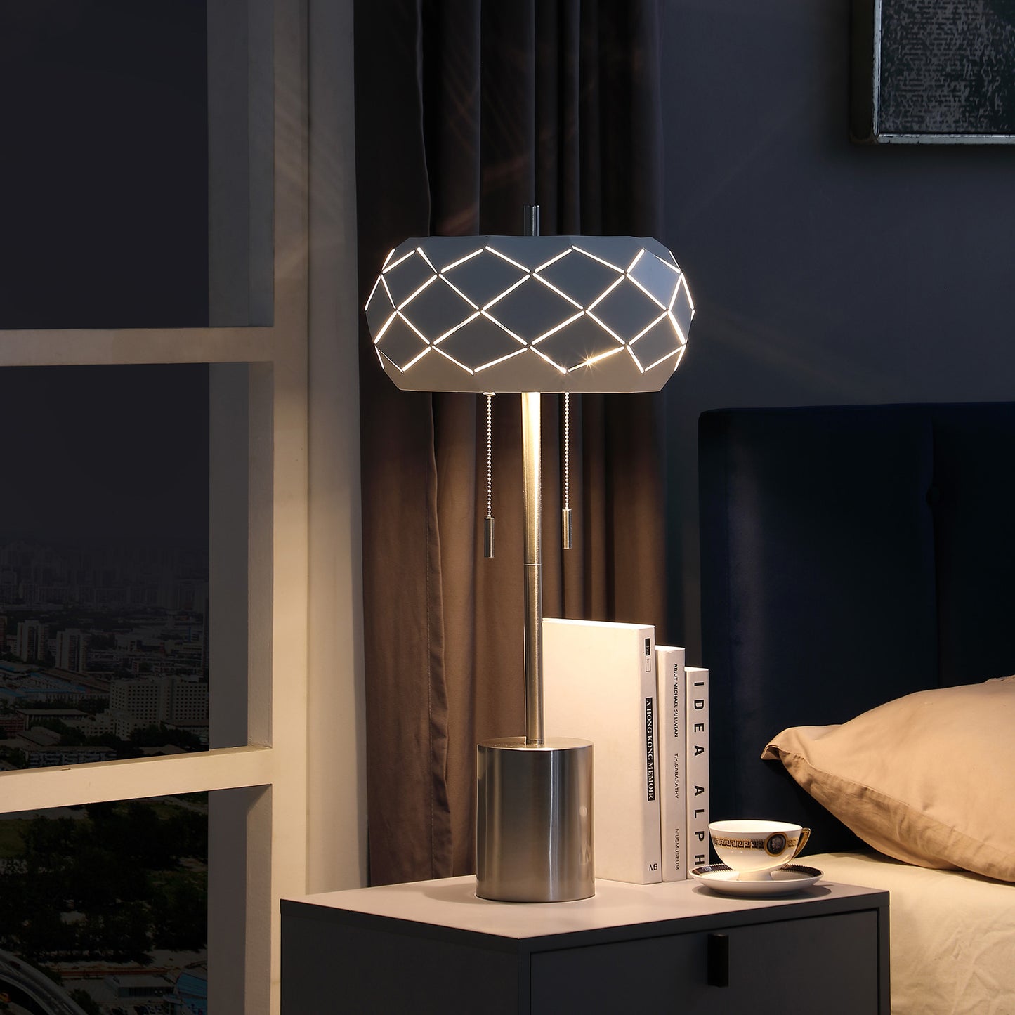 28" Silver Metal Table Lamp With Geometric Laser Cut Metal Shade - Homeroots - Flyclothing LLC
