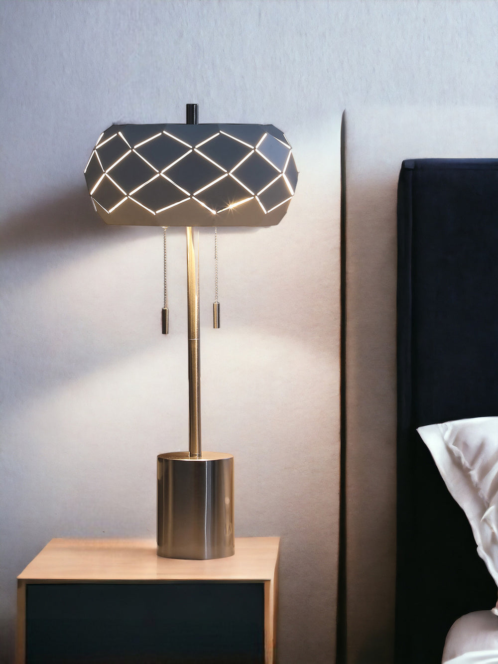 28" Silver Metal Table Lamp With Geometric Laser Cut Metal Shade - Homeroots