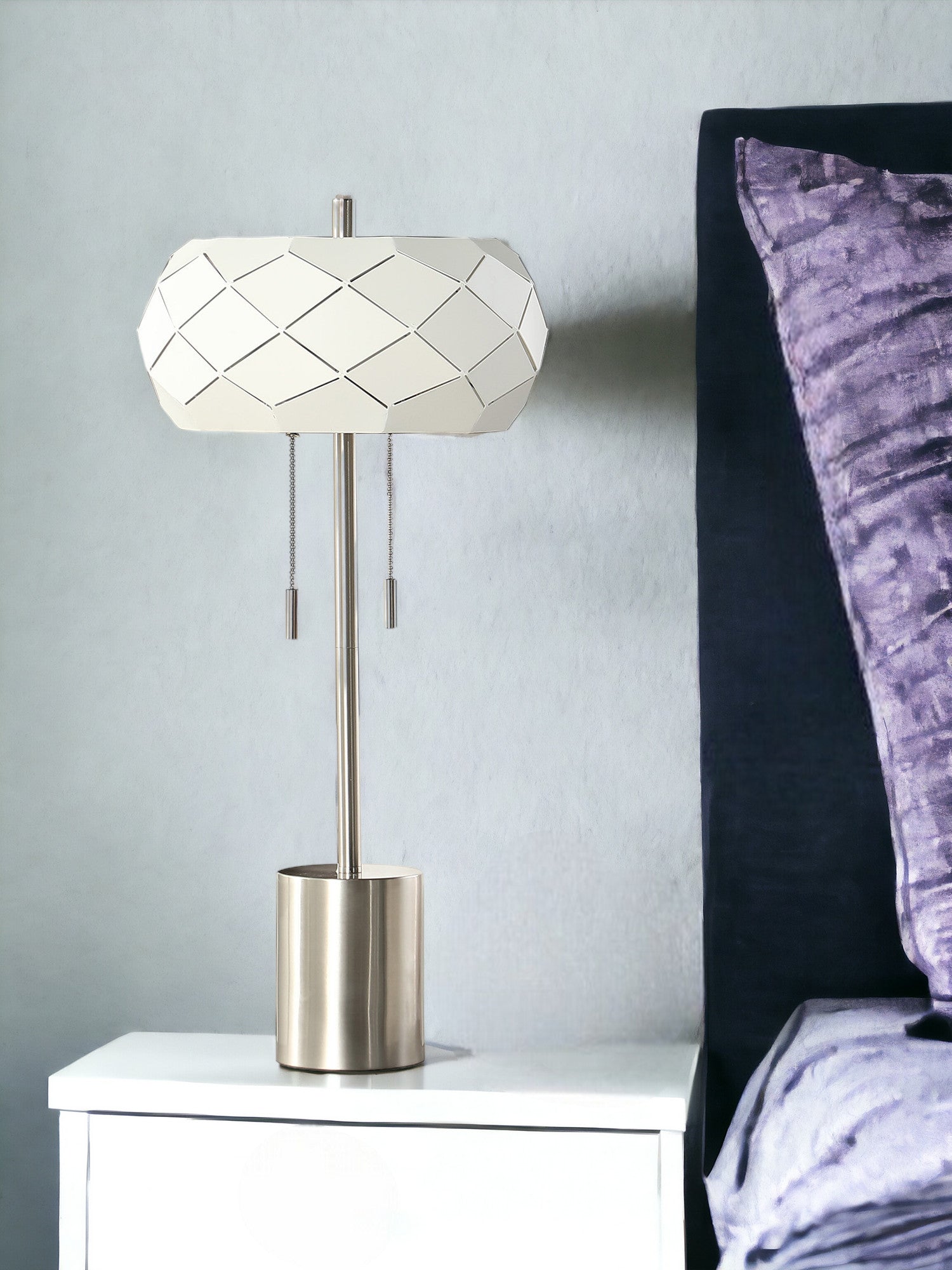 28" Silver Metal Table Lamp With Geometric Laser Cut Metal Shade - Homeroots - Flyclothing LLC