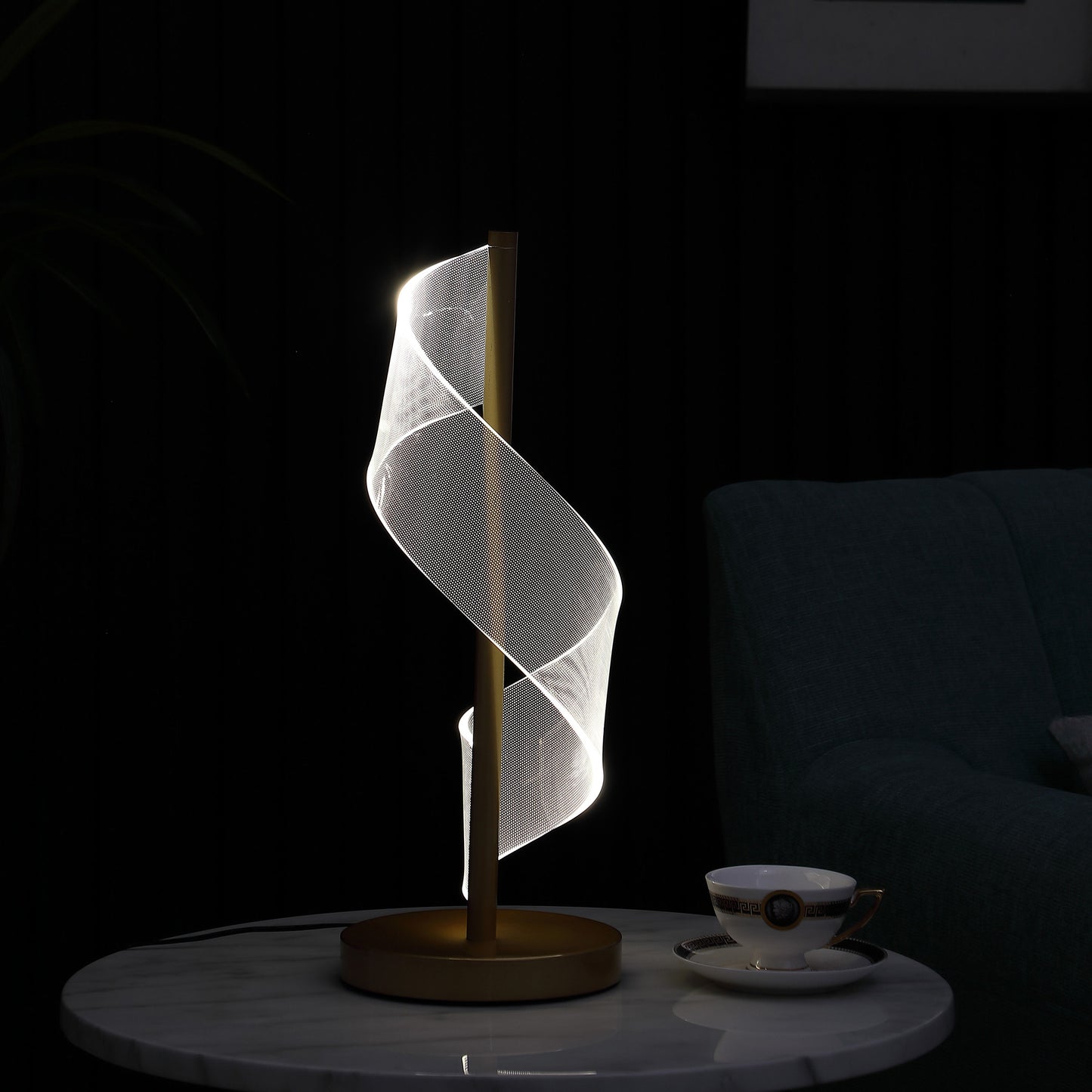 19" Gold Modern Swirl Metal and Acrylic LED Table Lamp - Homeroots - Flyclothing LLC