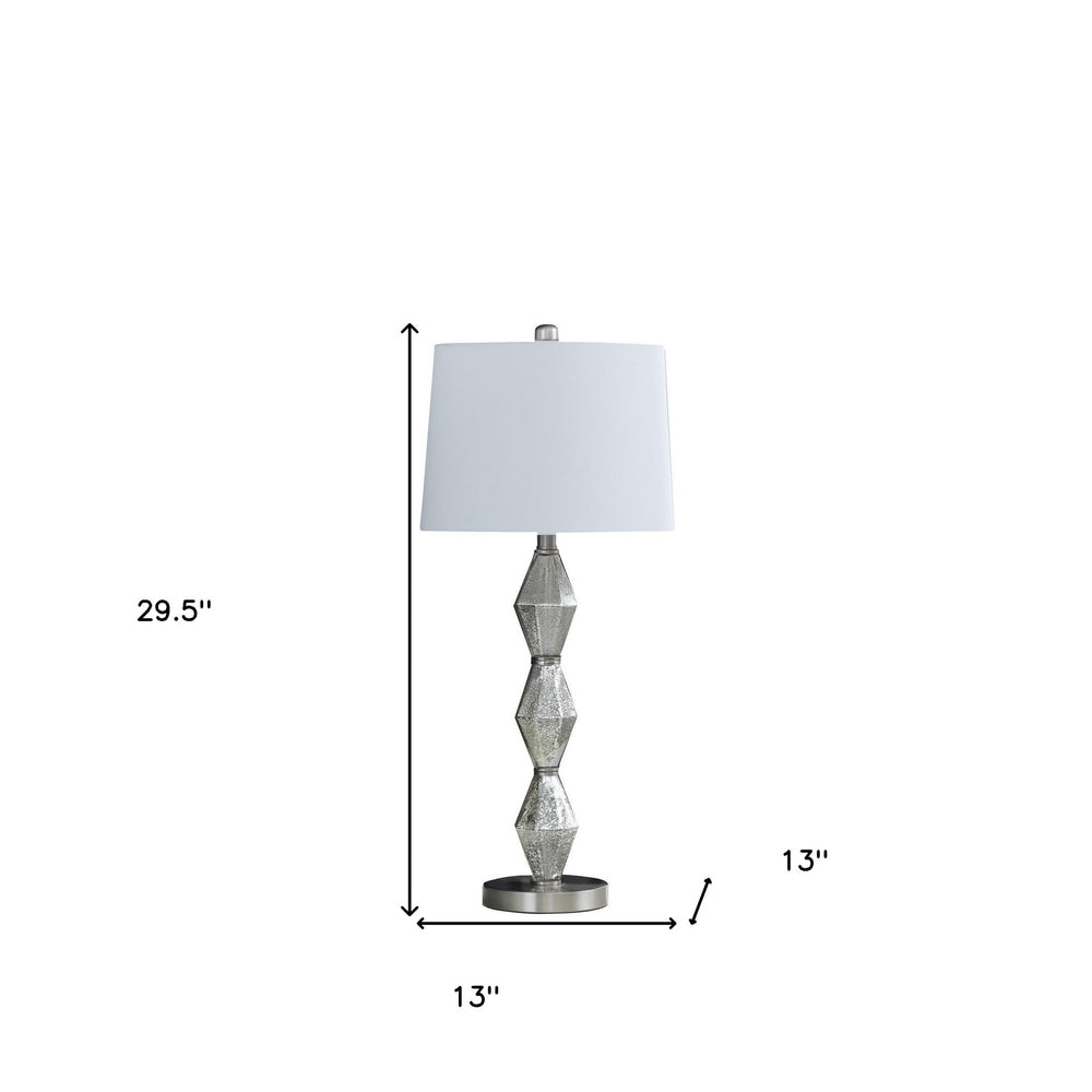 30" Brushed Silver Geo Glass Table Lamp With White Shade - Homeroots