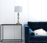 30" Brushed Silver Geo Glass Table Lamp With White Shade - Homeroots - Flyclothing LLC